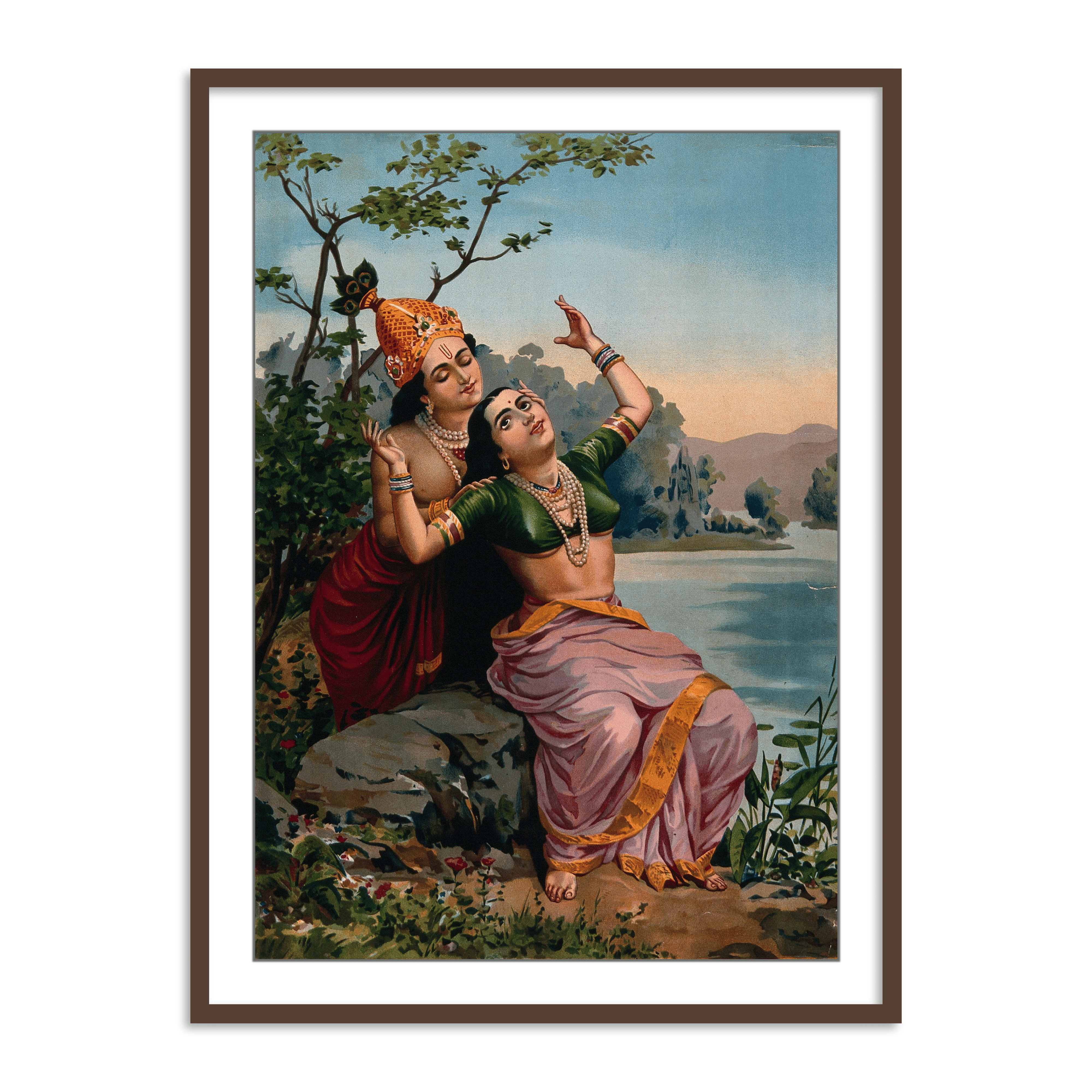 Beautiful Radha Krishna Framed wall art painting by raja ravi varma in india