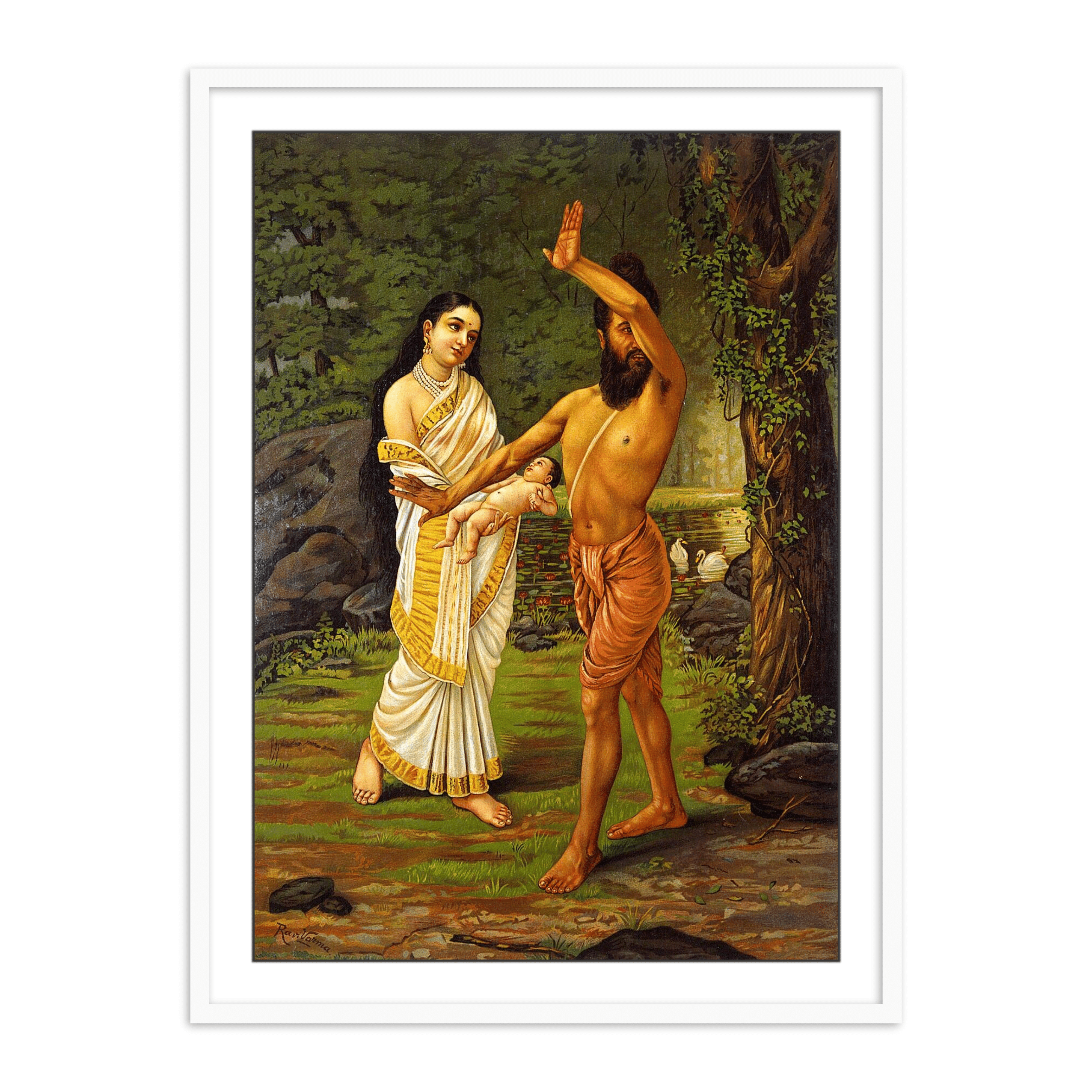 Vishwamitra rejecting his daughter Sakuntala's birth by Raja Ravi Varma Wall Art Decor