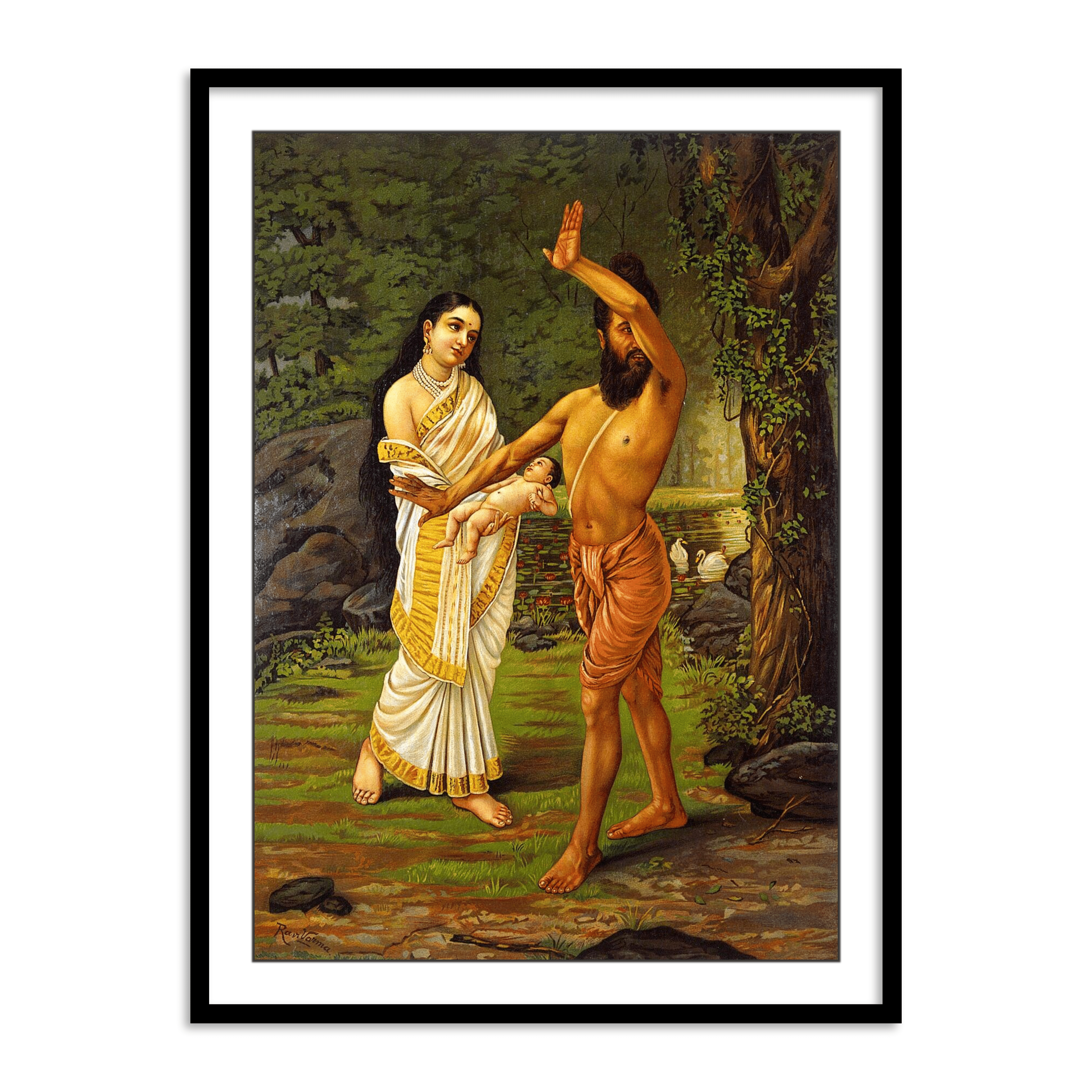 Vishwamitra rejecting his daughter Sakuntala's birth by Raja Ravi Varma Wall Art Decor framed painting