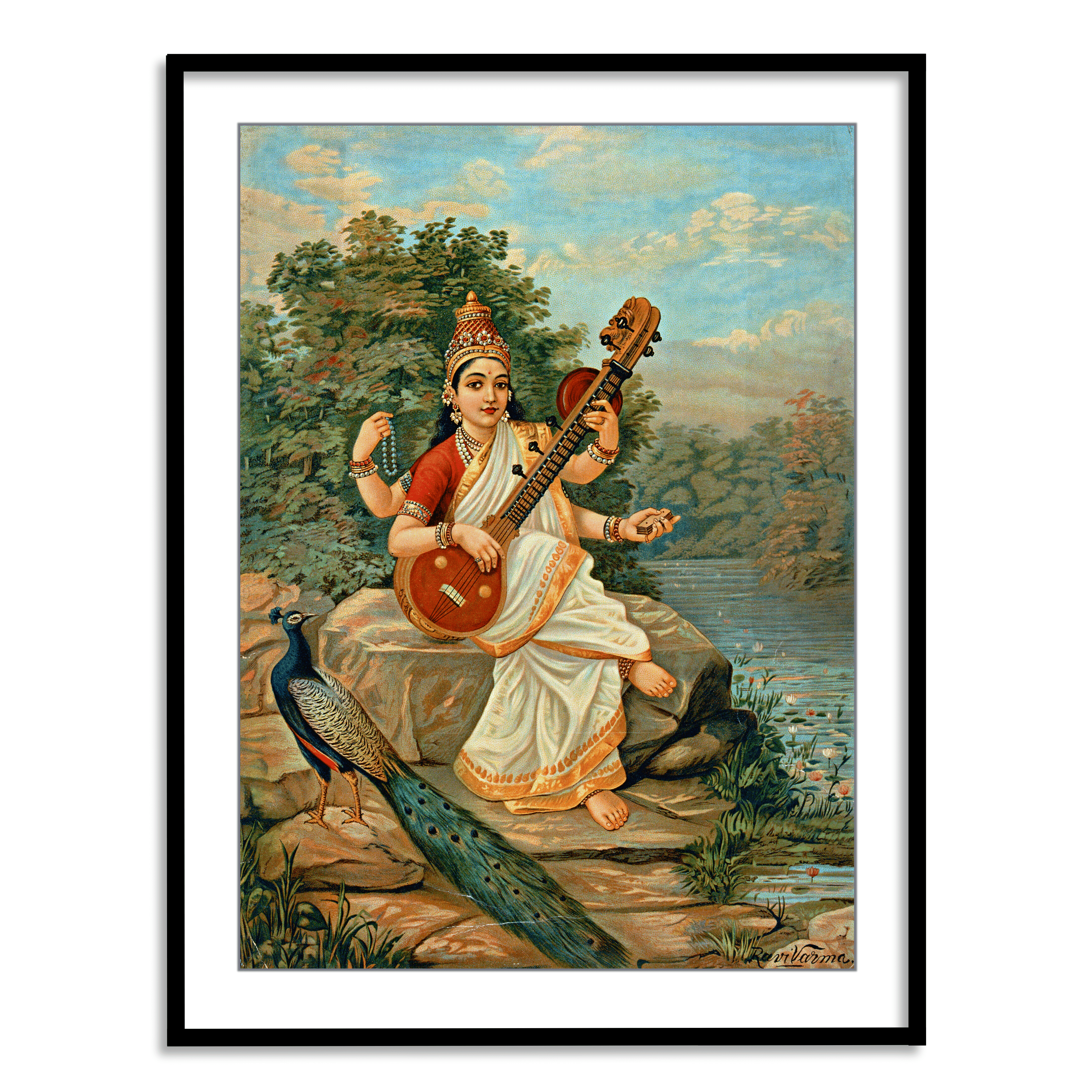 Goddess Sarasvati by Raja Ravi Varma Wall Art Print for Home Decor for Home Decor India