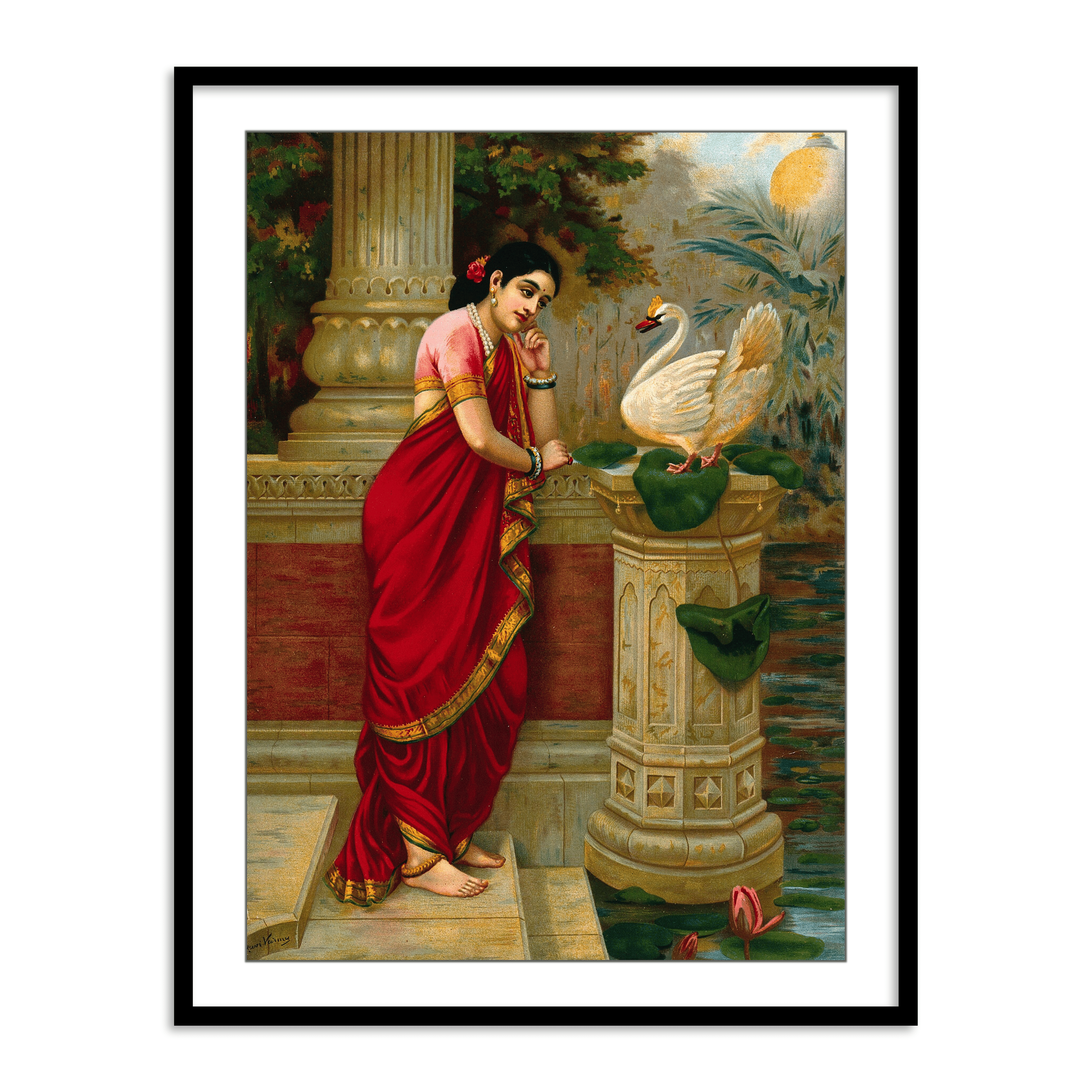 A swan telling Damayanti of Nala's love by Raja Ravi Varma Wall Art for Home Decor