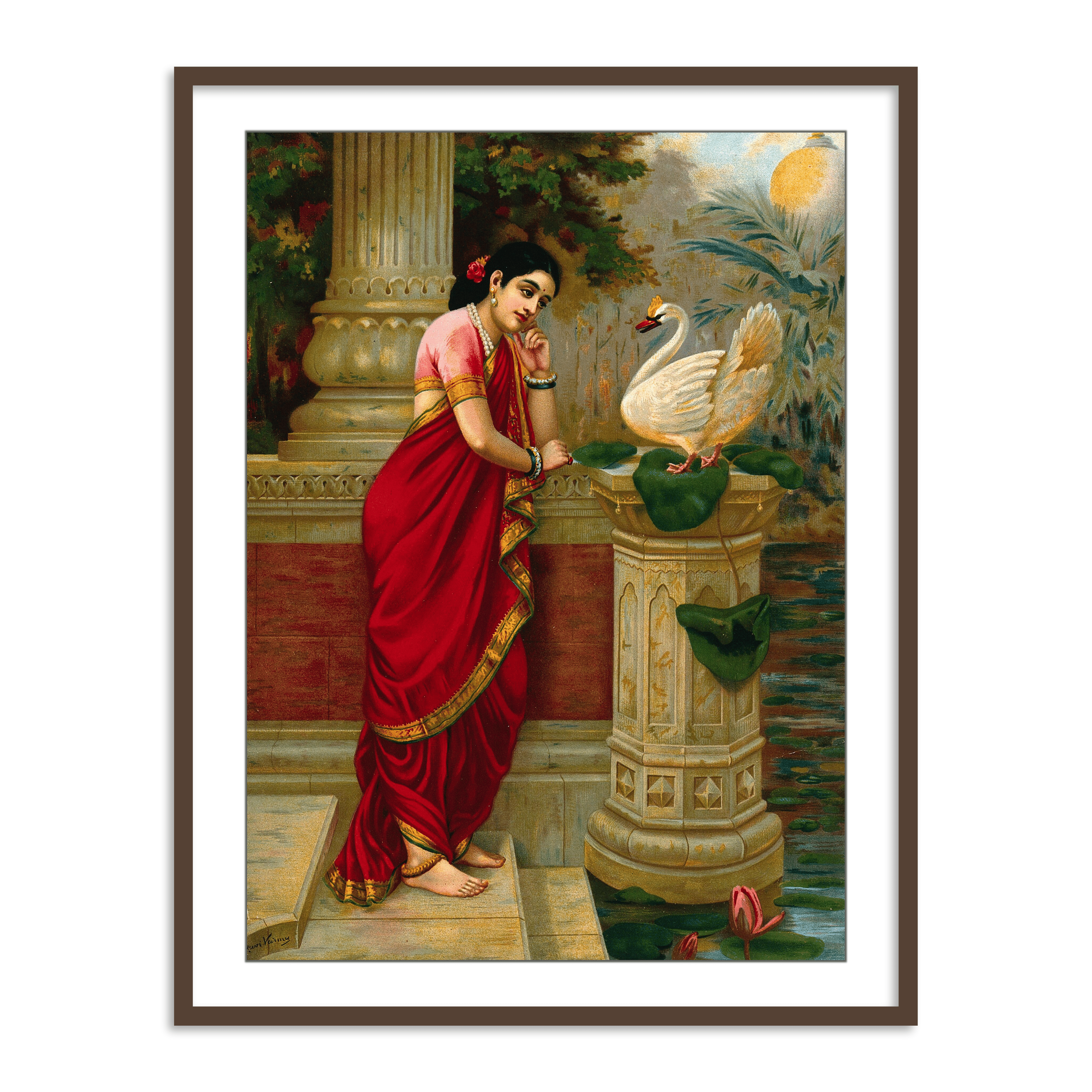 A swan telling Damayanti of Nala's love by Raja Ravi Varma Wall Art for Home Decor