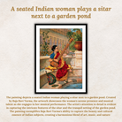 A seated Indian woman plays a sitar next to a garden pond (Kadambari) by Raja Ravi Varma Wall Art