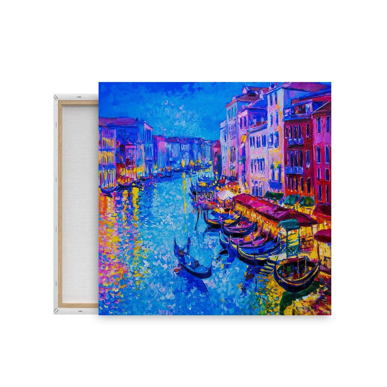 abstract painting of a canal and boats anchoned in it from anciq